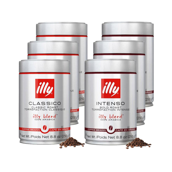 Illy Whole Bean Coffee Variety Pack (Case of 6 Classico and Intenso)