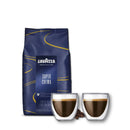 Lavazza Super Crema Espresso Coffee Beans(1kg / 2.2lb) + Bodum Pavina Small 2.5oz Double Walled Coffee & Espresso Glasses Bundle