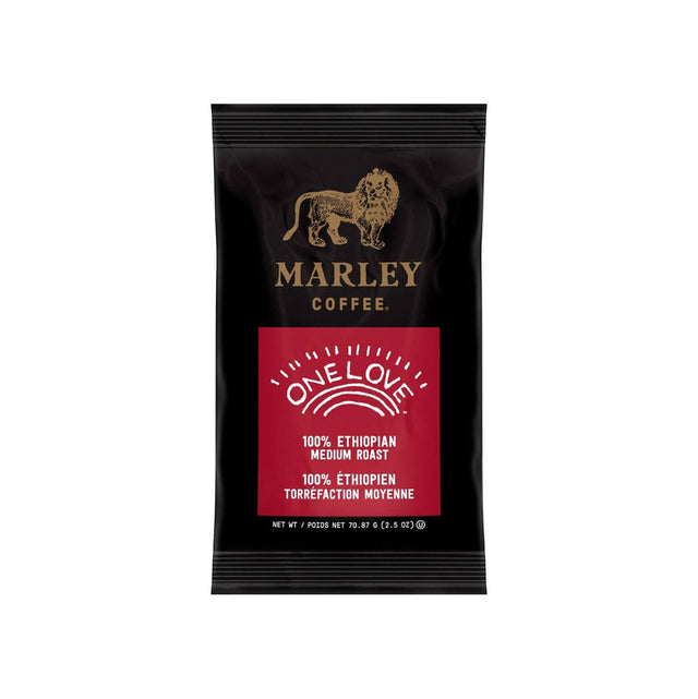 Marley Coffee One Love Ground Coffee Packets (Box of 64 X 2.5oz) Fraction Pack Marley Coffee