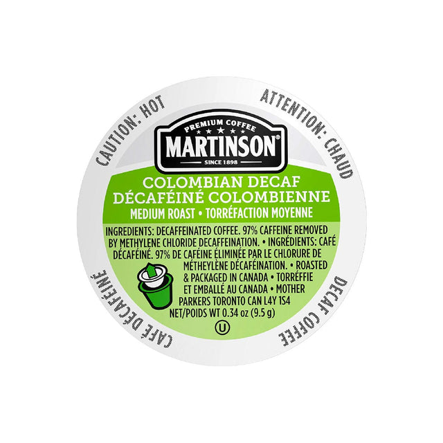Martinson Coffee Decaf Colombian Single Serve Pods (Case of 96) K-Cups Martinson