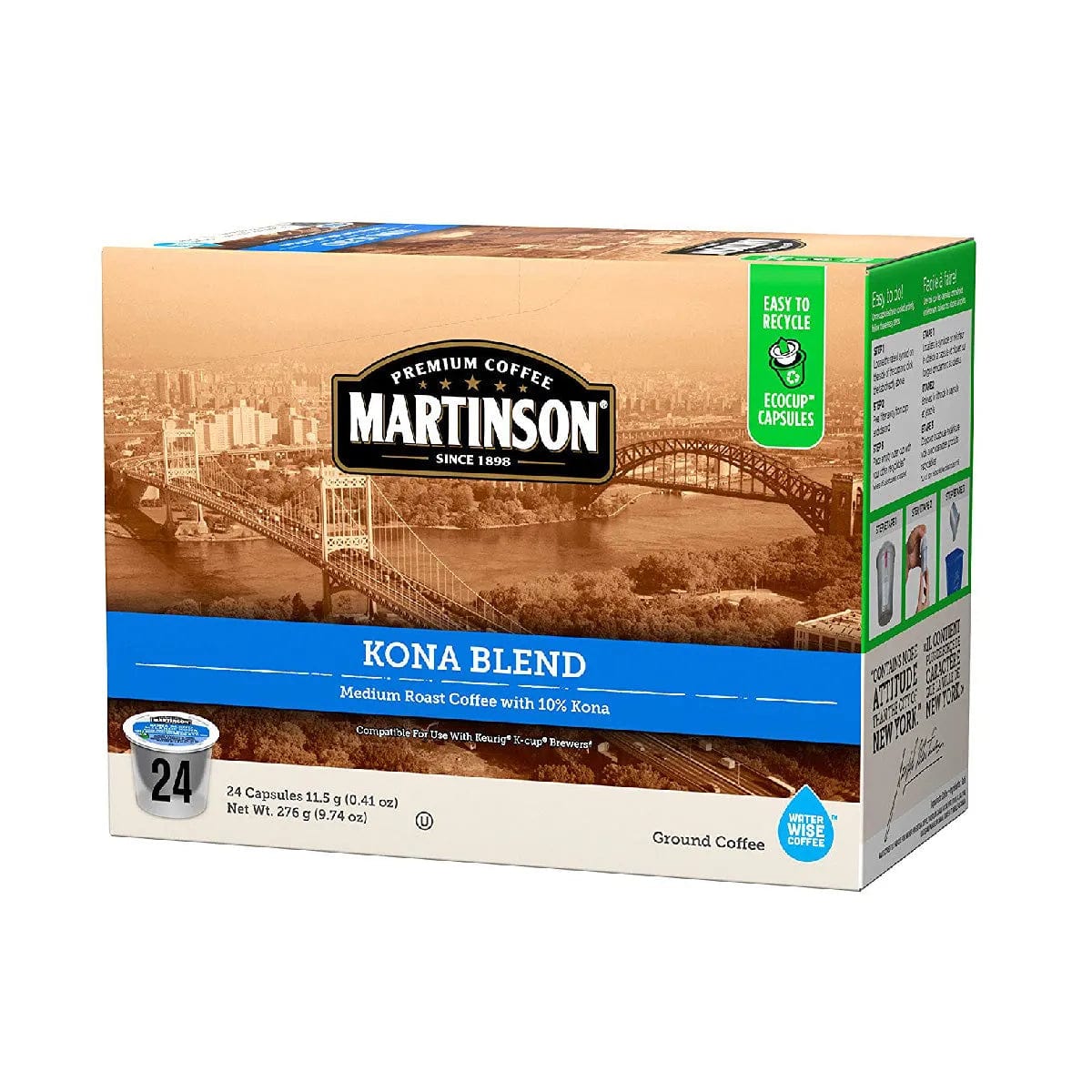Martinson Coffee Kona Blend Single Serve Pods (Box of 24) K-Cups Martinson