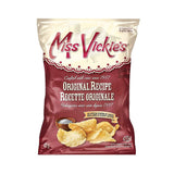 A box of 40 bags of Bulk Miss Vickie's Original Recipe kettle-cooked potato chips. The beige and brown packaging highlights "Crafted with care since 1987" and "No artificial flavours or preservatives." Enjoy 40 grams of these delicious, gluten-free snacks from Miss Vickie's.