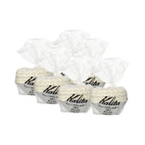 Six packages of Kalita Wave 155 Coffee Filters, White (600) are neatly arranged, each featuring the brand name "Kalita" in black. These bleached paper filters are individually wrapped in clear plastic, perfectly designed for use with Kalita 155 Wave Drippers.