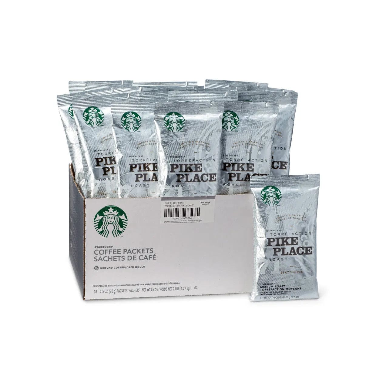Starbucks Pike Place Roast Ground Coffee Packets (Box of 18 X 2.5oz)