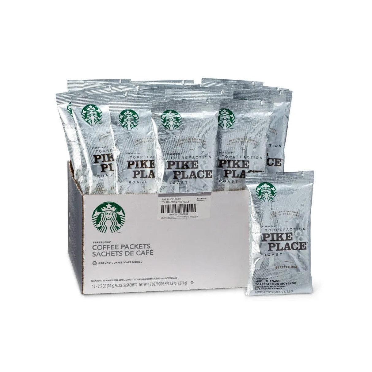 Starbucks Pike Place Roast Ground Coffee Packets (Box of 18 X 2.5oz) Fraction Pack Starbucks