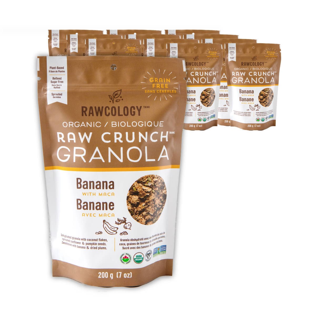 Rawcology Banana with Maca Raw Crunch Granola 200g / 7oz (Case of 12 Bags) Snacks & Treats Rawcology