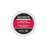 A single-serve Van Houtte Chocolate Raspberry Truffle K-Cup® Recyclable Pod featuring a white rim and a black and red label. The label reads "Van Houtte" at the top, followed by "Flavoured / Aromatisé," then "Chocolate Raspberry Truffle" in English and French. At the bottom, there is the Keurig logo alongside a recycling symbol.