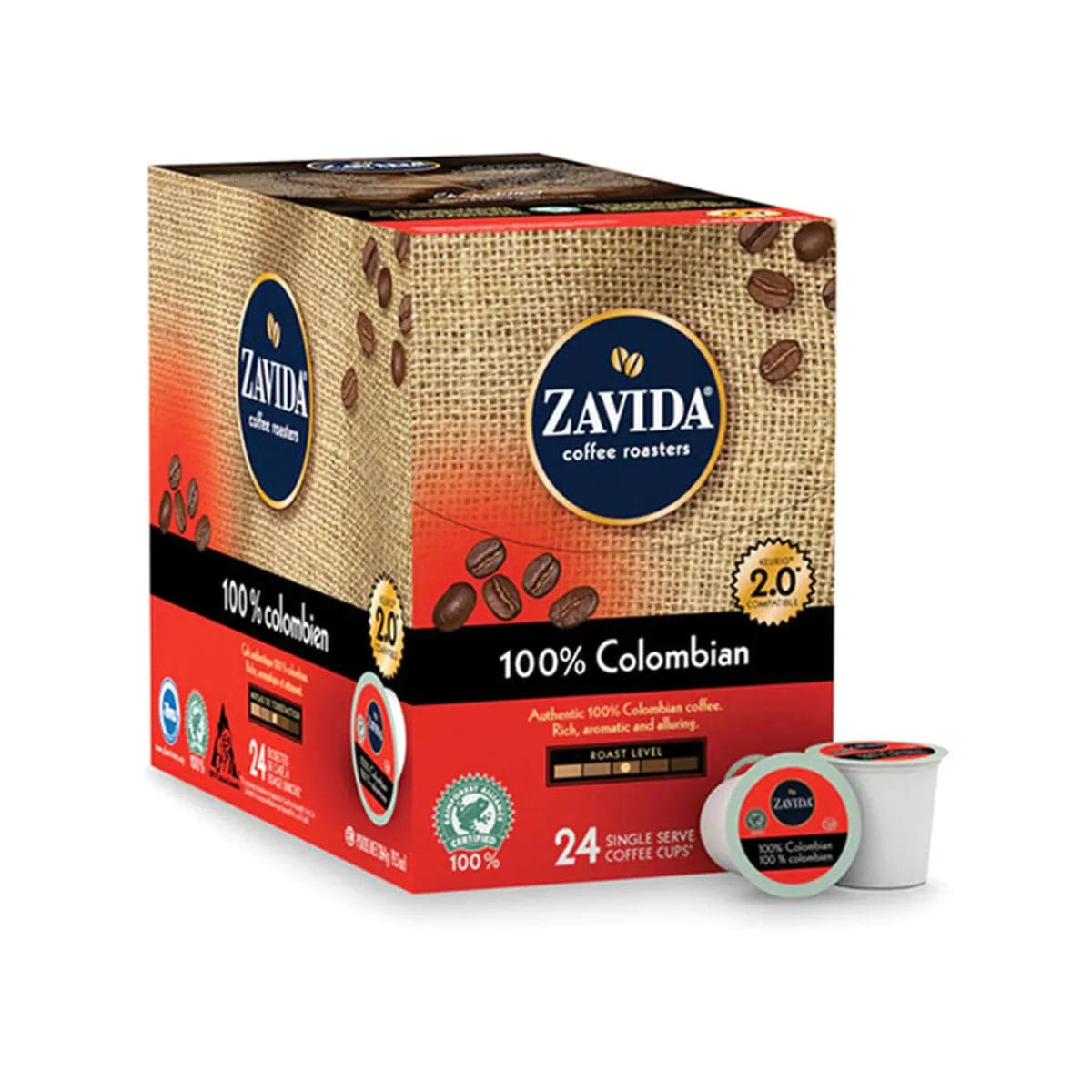 Zavida 100% Colombian Single-Serve Coffee Pods (Box of 24) K-Cups Zavida