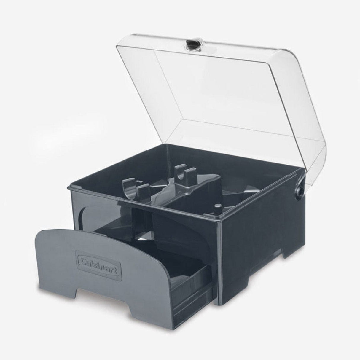 A Cuisinart 14-Cup (3.5 L) Food Processor FP-14DCNC with a transparent lid. The lid is open, revealing adjustable settings inside for optimal use. Featuring high performance features and a built-in handle on the front labeled "Cuisinart.