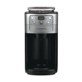 The Cuisinart® Burr Grind & Brew™ Thermal 12-Cup Automatic Coffee Maker DGB-900BC features a silver and black design with a transparent bean hopper, digital display, control buttons, and branded front panel for perfect burr ground coffee every time.